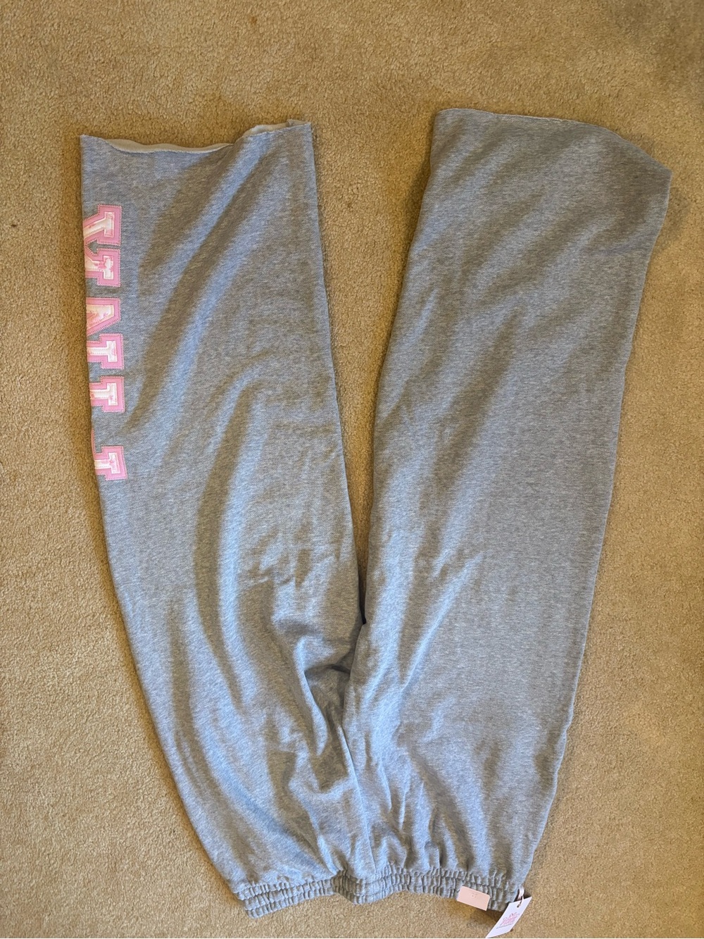 PINK Victoria's Secret Love Shack Fancy Light Gray Sweatpants with Pink Logo - Picture 4 of 8